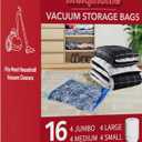 Vacuum Storage Bags with Electric Air Pump 16 Combo (4 Jumbo/4 Large/4 Medium/4 Small), Plastic Packaging Bags,Travel Vacuum Bags For Luggage,Clothes, Pillows, Comforters, Blankets, Bedding