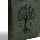 Leather D Ring Binder Fits 8.5"x11" Letter Size Paper, 1.5 Inch EZD Ring Binders Holds 400 Sheets, Notepad Paper Cover Loose Leaf Organizer with Inner Pockets, Green Tree