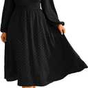 Women's Plus Size Fall Wedding Guest Dress V Neck Swiss Dot Long Sleeve (Black, XXL)