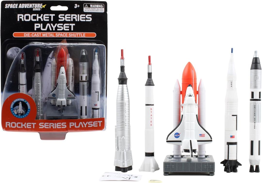 Space Adventure 5-Piece Rocket Series Playset Die-cast Metal Space Shuttle Fun Toys and Collectibles Perfect for Kids Ages 3+