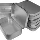 6 Pcs Metal Hinged Tin Box Container Mini Portable Small Storage Container Kit with Lid for Home Storage 3.7x2.3x0.8 Inch, Silver
