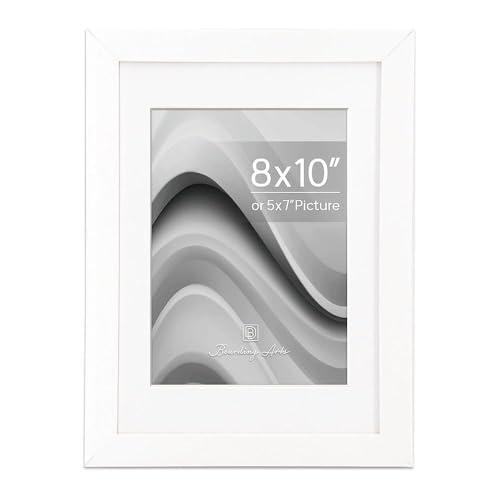Boarding 8x10 Picture Frame,Display 5x7 Photo with Mat or 8x10 Picture Without,Photo Frame for Wall & Tabletop Display,White,1 Pack