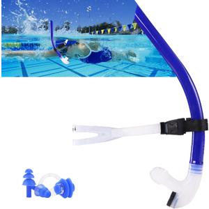 Swim Snorkel for Lap SwimmingNo Loud gurgling Noise No Hurt Forehead No Slip Swimming Snorkeling Training for Adult/Kid/Youth,Swimmer Snorkle Center Mount Snorkel One-Way Purge Valve (B-3rd generation-blue)