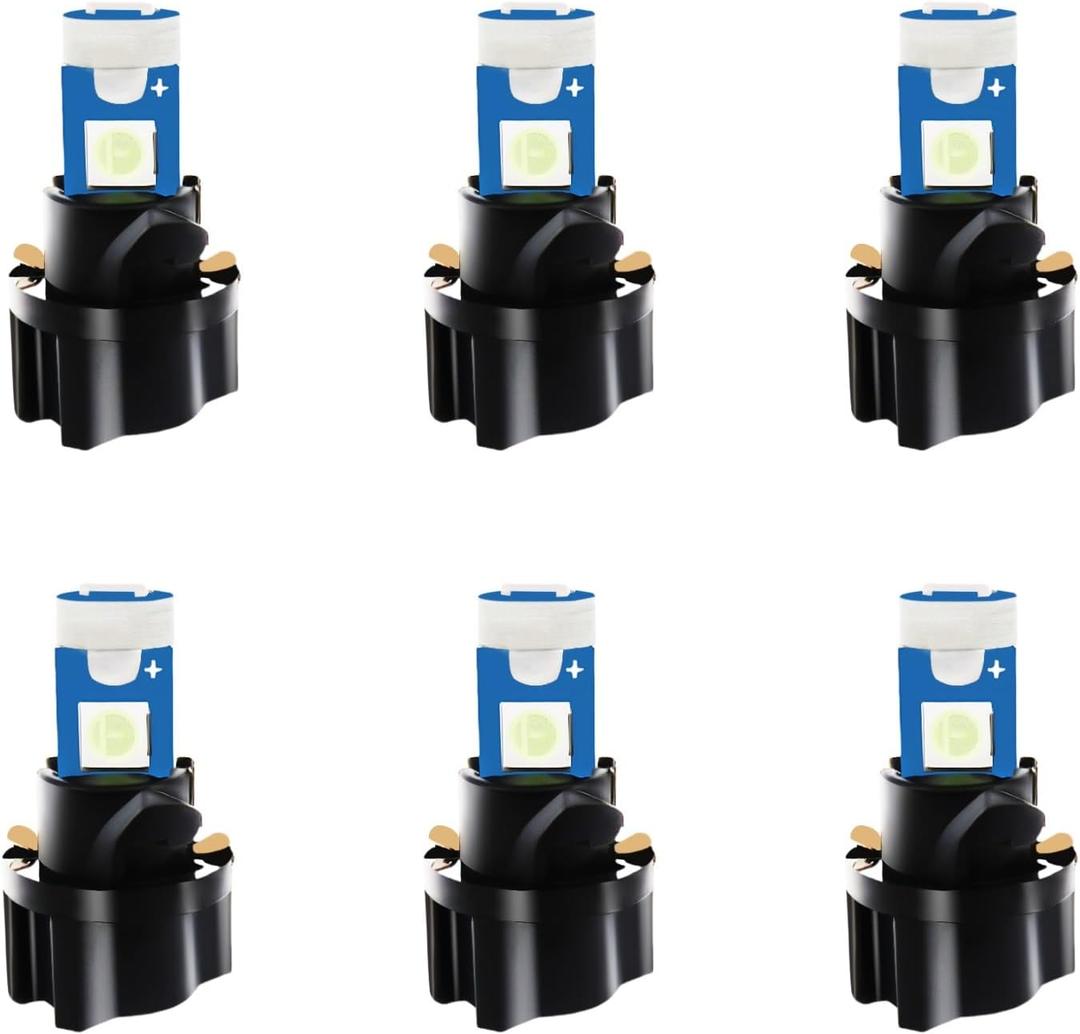 WLJH 6pcs Ice Blue 3/8" Twist Socket T5 Led Bulb Wedge 37 2721 74 3-SMD 3030 LED Dashboard Instrument Cluster Panel Indicator Dash Lights Bulb,Plug and Play