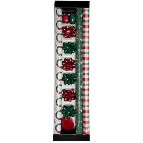 Holiday Premium All-in-One Gift Wrap, 4 Rolls, 30in × 10ft Each (Left)