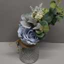 Faux Flowers with Vase,Artificial Silk Roses in Vase, Fake Plant Eucalyptus Flower Arrangement for Home Office Farmhouse Bathroom Dining Table Centerpiece Decorations Coffee Table Decor (Dusty Blue)