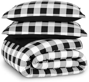 Bare Home Comforter Set - Queen Size - Ultra-Soft - Goose Down Alternative - Premium 1800 Series - Reversible - All Season Warmth (Queen, Chester Buffalo Plaid - White/Black) Bare Home Comforter Set - Queen Size - Ultra-Soft - Goose Down Alternative - Premium 1800 Series - Reversible - All Season Warmth (Queen, Chester Buffalo Plaid - White/Black)