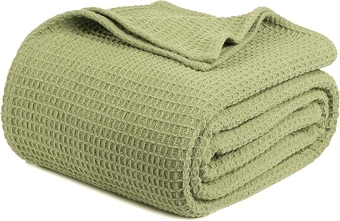 Tex Trend 100% Cotton Blanket – Soft and Breathable Twin XL Waffle Blankets – for Christmas & All Season Comfort – Suitable for Bed Layering, Sofa, Couch and Chair  Sage Green (60”x90”)