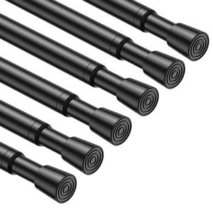 MEXAU 6PCS Small Tension Curtain Rod 27 to 38 Inch,Black Short Curtain Rods No Drilling,Loaded Expandable Spring Curtain Rods for Windows Kitchen,Closet,Cupboard,Door,Bookshelf