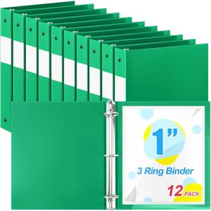 12 Pcs 1 Inch 3 Ring Plastic Binder Flexible Binders Bulk Fits Letter Size 8.5'' x 11'' Paper Holds up to 225 Sheets with 1 Pockets Versatile Binder for School Office Home (Green)