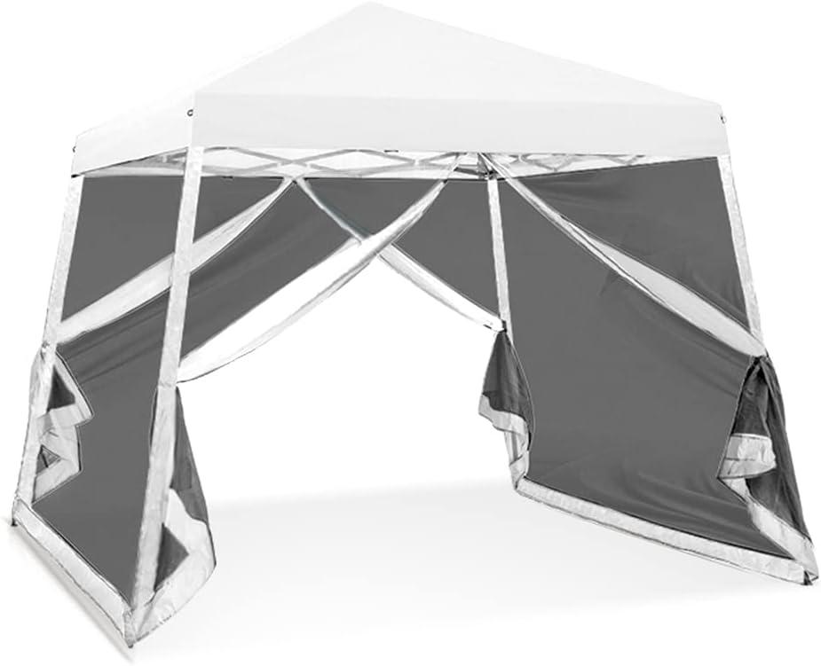 COOS BAY 10x10 Pop Up Canopy Tent with Screen Netting, Slant Leg, Instant Folding Shelter, 64 Sq Ft Shade, One Person Set up, White