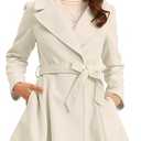 Allegra K Winter Pea Coats for Women Shawl Lapel Overcoat Single Breasted Belted Long Trench Coat Size S, Light Apricot