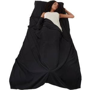 ALASKA BEAR Natural Silk Sleeping Bag Liner Cocoon-Style Travel Sheet Sleep Bag with Built-in Pillowcase(Black) (2.16L x 0.99W metres)