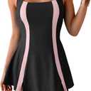 Aidonger One Piece Swimdress Tummy Control Swimsuit for Women Color Block Bathing Suit Skirt Modest Swim Dress (Black, L)