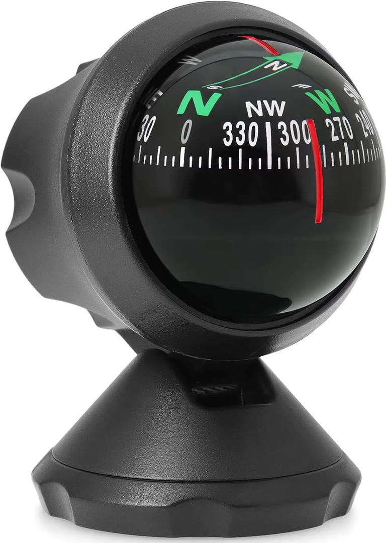 Car Compass Dashboard Mounted Automotive ABS Ball Compass Angle Adjustable Portable Direction Navigation Car Interior Accessories for Men Women Black