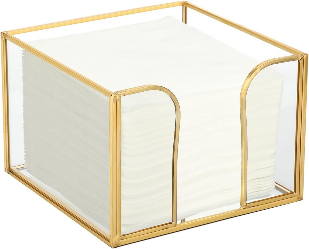 Sumnacon Glass Napkin Holder for Table, Stylish Cocktail Napkin Holder,Modern Napkin Holders for Paper Napkins,Gold Napkin Holders for Kitchen Dining Table Party Restaurant Bar