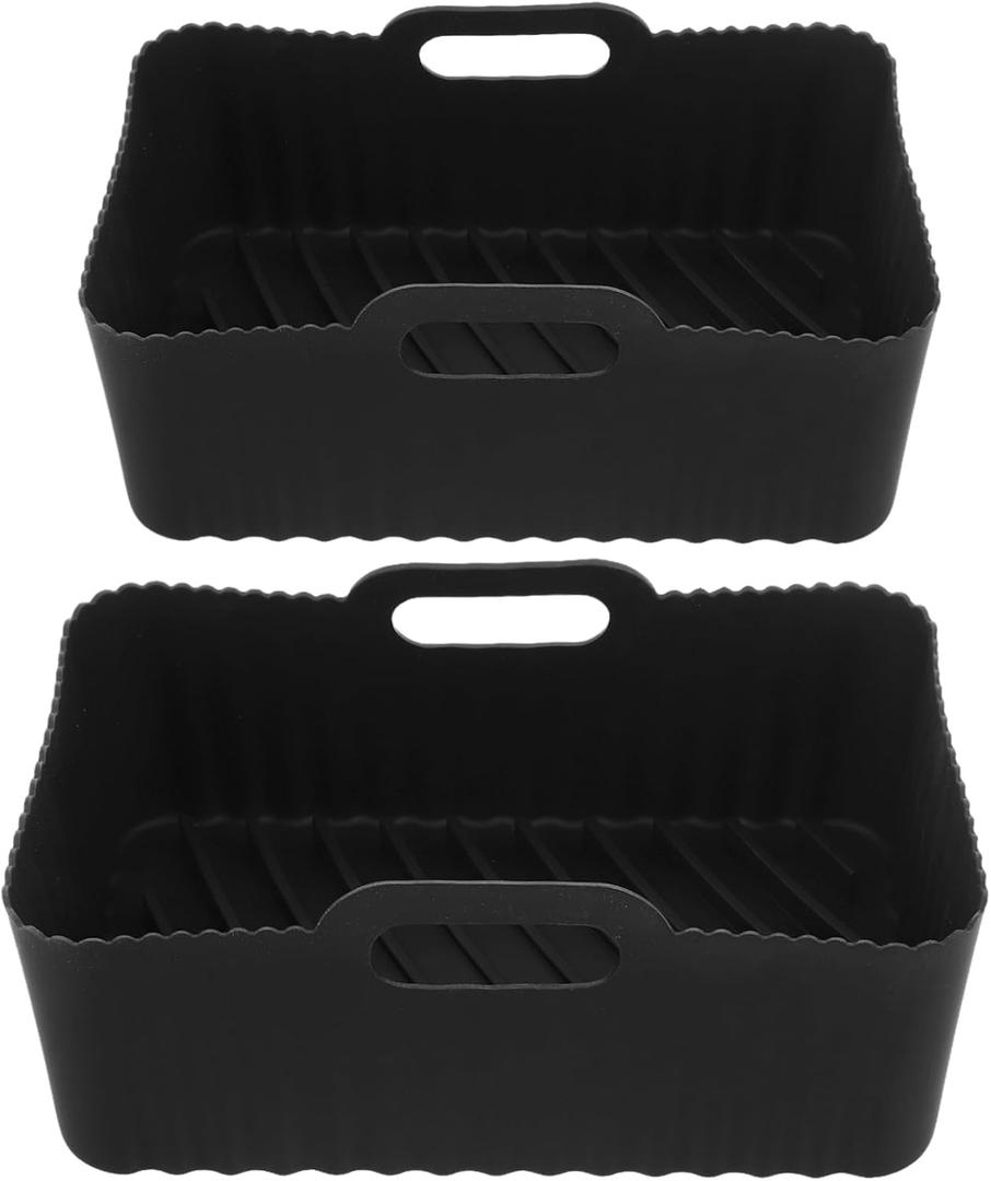 KICHOUSE 2pcs Reusable Silicone Inserts for Air Fryer Baking Nonstick Liners for Oven (Black)