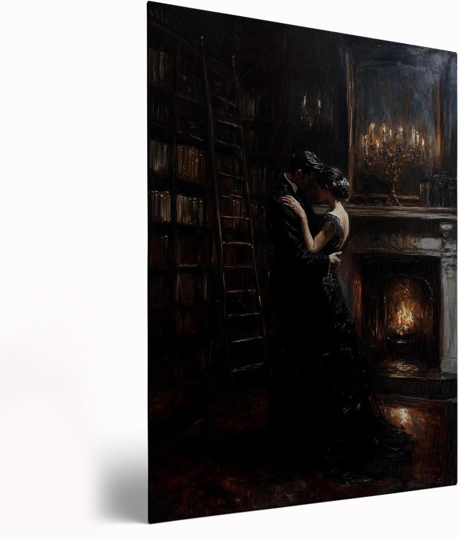 Antique Library Wall Art, Dark Academia Painting, Vintage Books Print, Vintage Library Art, Dark Cottage Core Victorian Wall Art, Book Lover Decor Gift For Reader16x24inch Framed Art (40)