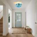 GoYeel Flush Mount Chandelier Gold, Kitchen Lights Ceiling Modern Glass Bubble Light Chandeliers 18.5" with 13 Swirled Blue Globe for Dining Room Bathroom Entryway Bedroom