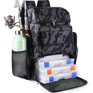 Fishing Tackle Backpack With Rod Holders, 45L Large Tackle Bag & Fishing Tackle Backpack for Fishing, Camping, Hiking,Camouflage