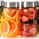 Qumuauu 12oz Glass Juice Bottles – 4 Pack Reusable Wide Mouth Bottles with Stainless Steel Lids & Cleaning Brush, BPA-Free Water Bottles for Juicing, Smoothies, Milk, and Protein (360ml)