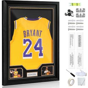 JupDec Jersey Frame Display Case, Large Clear Acrylic Shadow Box with UV Protection for Baseball Basketball Football Soccer Hockey shirts, Wall Mount Wooden Showcase, Idea Gift for Sports fans, 1 pack