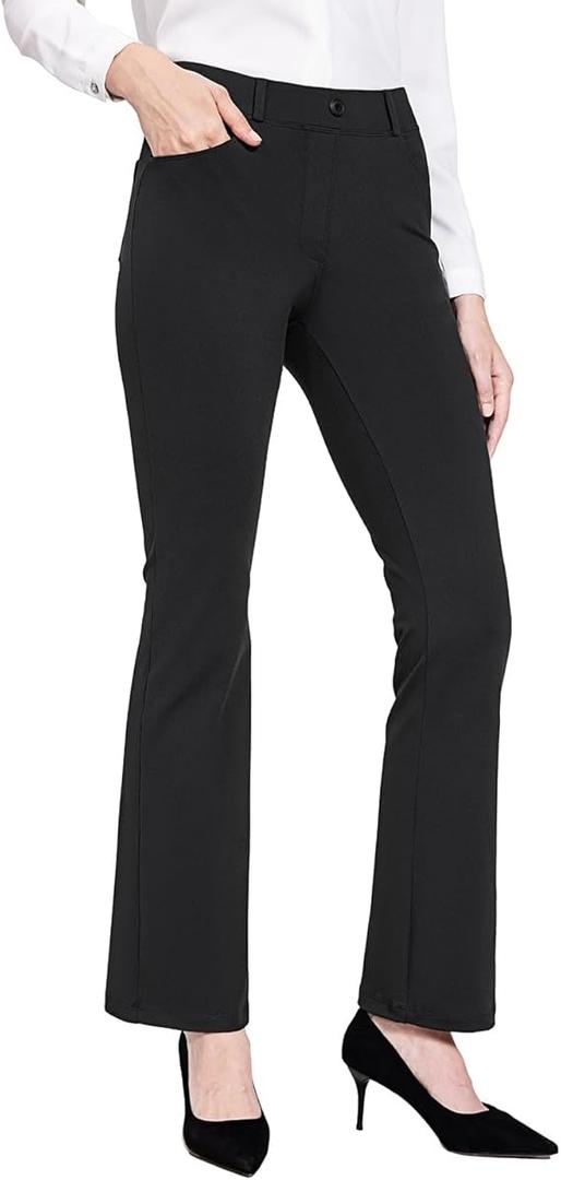 baleaf Women's Yoga Dress Pants Stretchy Work Slacks Business Casual Straight Leg/Bootcut Pull on Trousers w 4 Pockets, Black, Size S