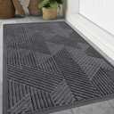 Smiry Front Door Mat Outside Entrance, Heavy Duty Sturdy Natural Rubber Doormat, Trap Dirt and Moisture, Easy Clean Low Profile Mats for Indoor Outdoor Entry, Irregular Triangle (47x32, Light Grey)