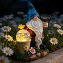 Cynkeyee Garden Gnome Outdoor Statue Decor - Solar Gnomes Figurine, Outdoor Gnome Decor, Gnomes Decorations for Yard with Solar Light, Gnome Sculptures for Patio Lawn Ornaments 6.5x4x8.5 Inch