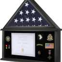 Large Military Shadow Box Solid Wood Burial Flag Display Case for American Veteran Flag Display Fit a Folded 5'x9.5' Flag Military Flag Display Case with Certificate Holder, Black Finish