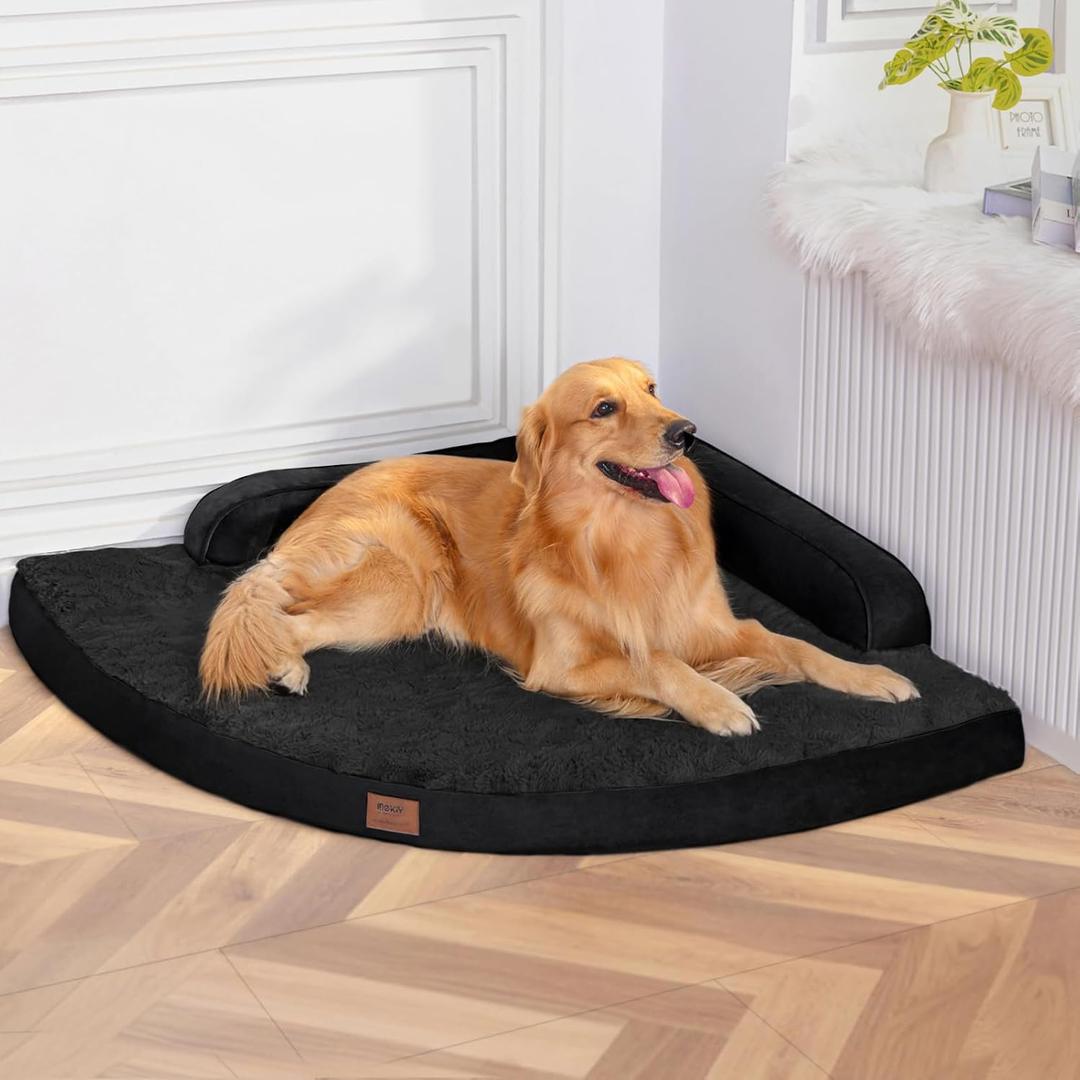 MEKIY Orthopedic Waterproof Dog Bed with Sides for Large Sizes Dogs | Egg Crate Foam, Waterproof Liner, Anti-Slip Bottom, Space-Saving, Perfect for Corners and Sofa Edges, Black, XL-38"Lx38"W x 7.5"Th