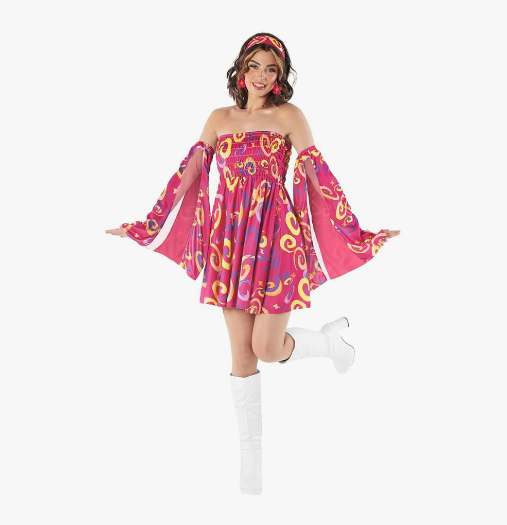 fun shack Go Go Girl Costume Women Disco Dress, 70s Gogo Outfit for Women, Retro Party Wear, Fun Dance Attire, Size L