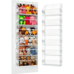 Over the Door Organizes- 6 Tier Stuffed Animal Storage, Bathroom Organizers and Storage, Swing-proof Hanging Organizer for Toys/Nursery Newborn Baby Essential Stuff (Clear)
