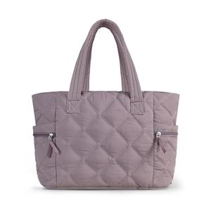 Prite Quilted Tote Bag for Women, Lightweight Puffer Tote with Zipper, Travel Work Nurse Gym Bag(Purple)