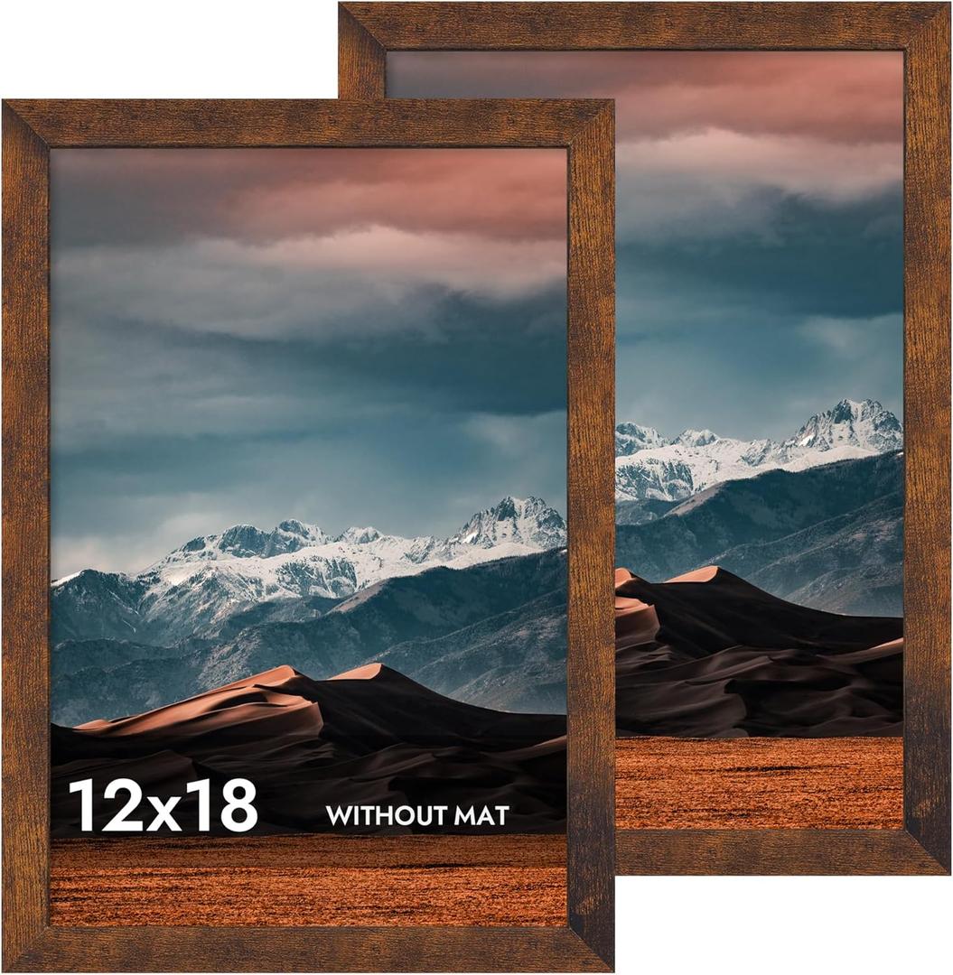 iRahmen 12x18 Picture Frame with Plexiglass - Wooden Poster Frame for Photo Wall Gallery Mounting (Dark Brown, Set of 2)