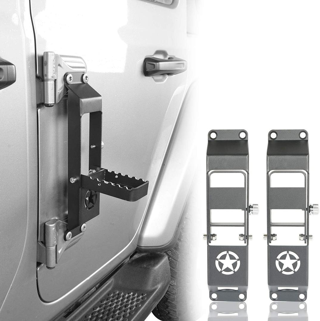 Hooke Road Door Hinge Steps Metal Folding Door Pedal w/Star Sign Compatible with Jeep Wrangler JL & Jeep Gladiator JT 2018 2019 2020 2021 2022 2023 2024 2025 (Set of 2)
