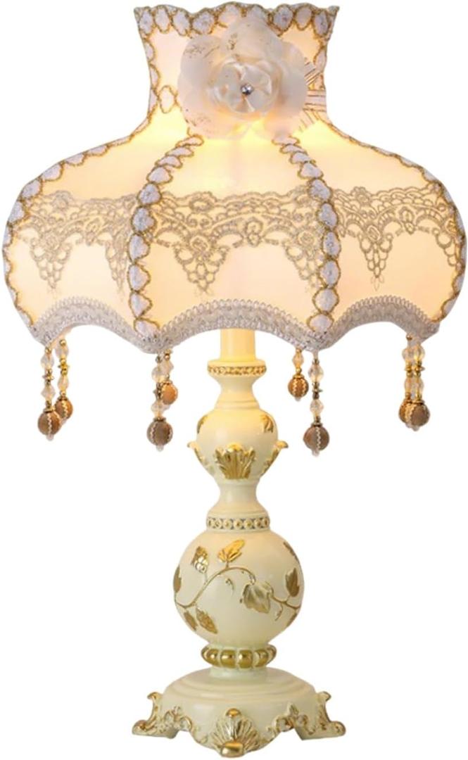 Vintage Table Lamp Stylish European Style Fabric Desk Lamps with Embroidered Shade Beautiful Flower Decorative Bedside Lamp Nightstand Lamps for Bedroom Living Room Home Office