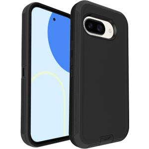 for Pixel 9A Case, 16ft Drop Protection, with Dustproof Port Cover, 3-Layer Shockproof Heavy Duty Phone Case for Google Pixel 9A, Black