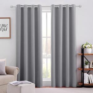 HOMEIDEAS Blackout Curtains for Bedroom 52 X 84 Inch Long 2 Panels Set Light Grey/Gray Room Darkening Curtains/Drapes, Soundproof Thermal Grommet Window Curtains for Living Room