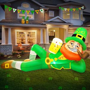 6FT St Patrick's Day Inflatables Outdoor Decorations Tipsy Leprechaun Shamrock Blow Up Inflatable with LED Lights for Saint Patrick's Day Yard Party Home Garden Holiday Irish Decor