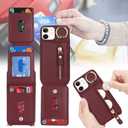 for iPhone 12 Mini Case with Card Holder for Women, for iPhone 12 Mini Phone Case Wallet with Strap Credit Card Slots Crossbody with Kickstand Zipper Case - Red Wine