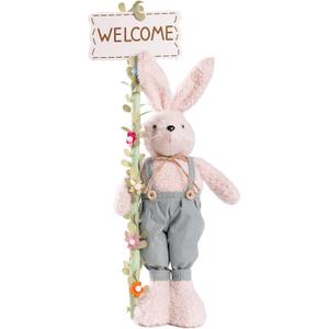 unanscre Standing Easter Bunny Gnome Decoration with 20.5''-24''Adjustable Wooden Sign, Stuffed Rabbit Doll Plush for Easter Spring Home Decor, Indoor/Outdoor Porch, Farmhouse Ornament