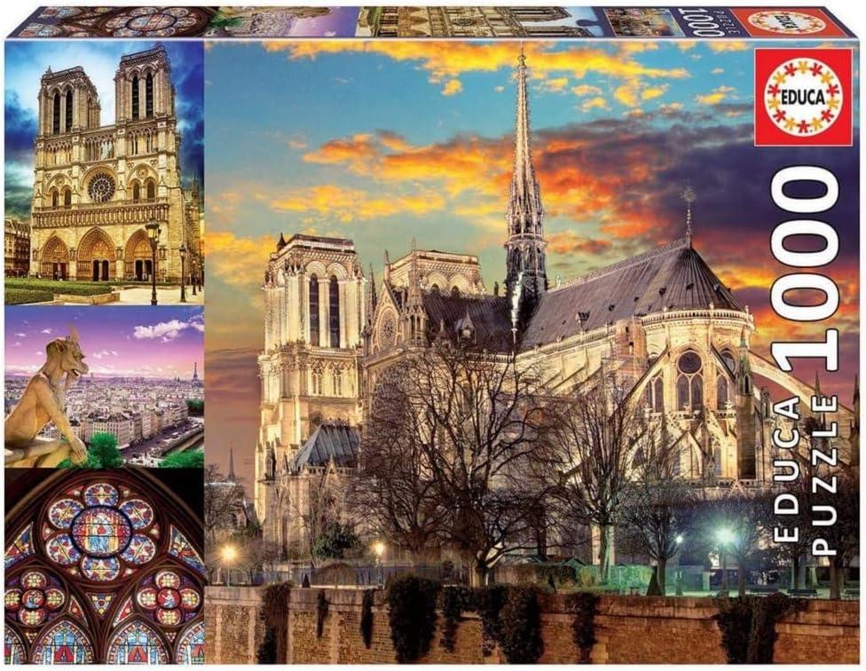 Educa - Notre Dame Collage - 1000 Piece Jigsaw Puzzle - Puzzle Glue Included - Completed Image Measures 26.8" x 18.9" - Ages 14+ (18456)