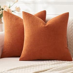 MIULEE Fall Burnt Orange Couch Pillow Covers 16x16 Inch, Set of 2 Soft Chenille Decorative Throw Pillow Covers Farmhouse for Sofa Living Room Bed