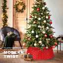 26in Christmas Tree Collar, Natural Woven Rustic & Farmhouse Holiday Decoration, 5-Piece Rattan Tree Skirt Ring Accessory for Xmas Artificial Trees(Red) (Poinsettia)