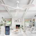 BvenuBigLite Ceiling Fan Without Light: 52 Inch 3 Blade Indoor Outdoor Fan for Patios - Modern White Ceiling Fan No Light Remote APP Control Reversible 6 Speed Timer Noiseless