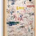 Framed Modern Neutral Abstract Textured Graffiti Love Wall Art, 16x24 Inch | Impasto canvas artwork with contemporary graffiti style for living room bedroom office