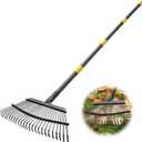 Rake - 65 Inch Long Garden Leaf Rake, 18 Inch Wide Heavy Duty Leaf Rakes for Shrub with 25 Metal Tines,Yard Thatching Rakes with Ergonomics Adjustable Handle for Picking Leaves,Grass Clippings Garbage