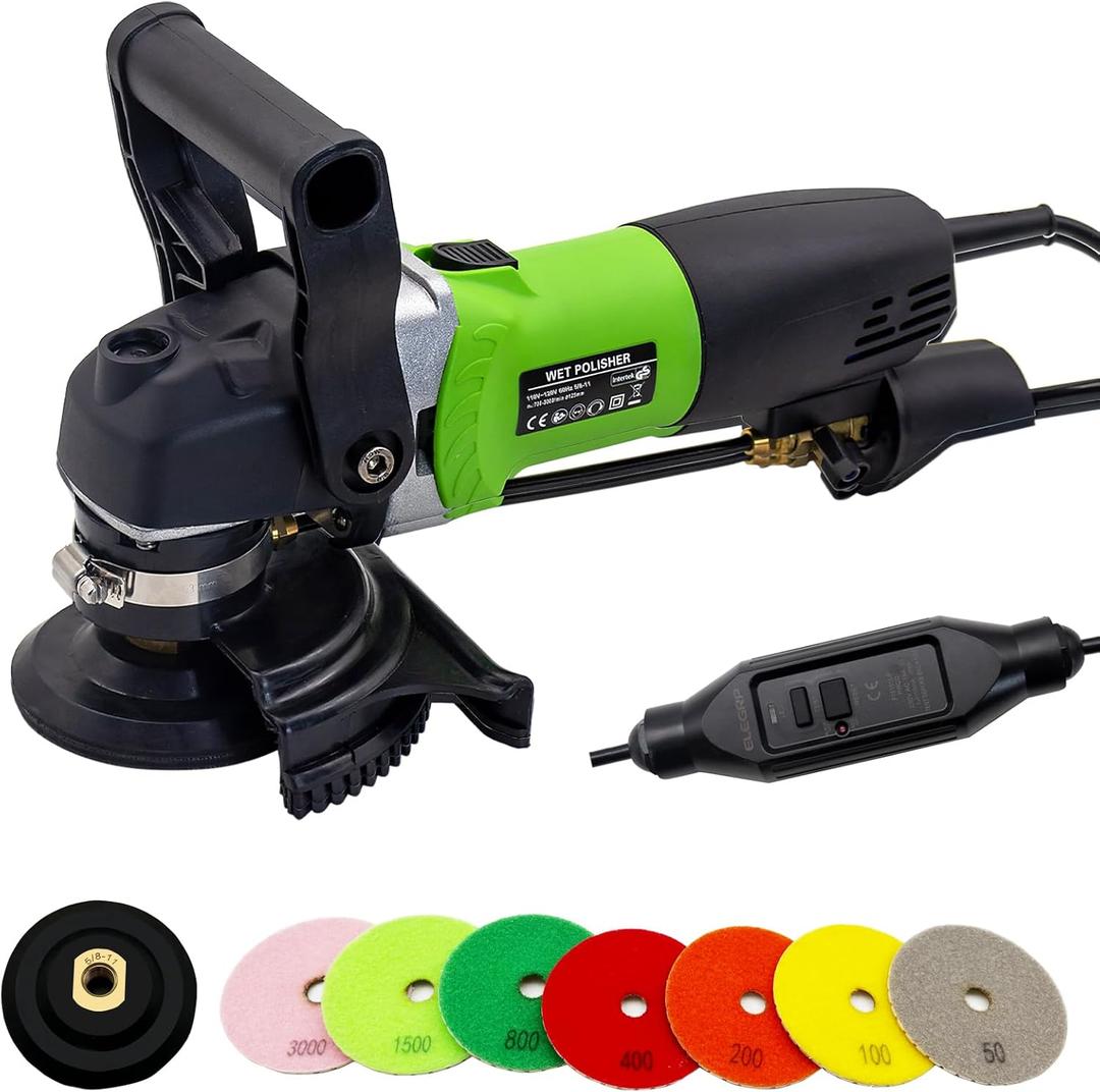 800W Electric Wet Stone Polisher 4'' Variable Speed Grinder Buffing Machine, Countertop Concrete Polisher with 7PCS Diamond Polishing Pads for Granite, Tile, Cement Floor