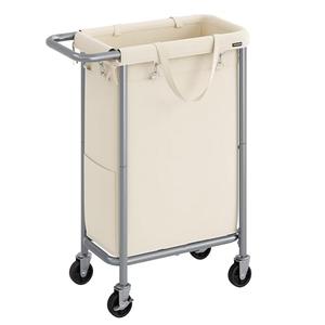SONGMICS Laundry Basket with Wheels, Rolling Laundry Hamper, 23.8 Gallons (90L), Removable Liner, Steel Frame with Handle, Blanket Storage, 24 x 11.4 x 31.9 Inches, Cream White URLS003W01